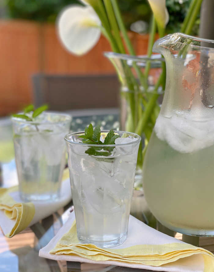 Photo of lemonade in a glass with mint garnish