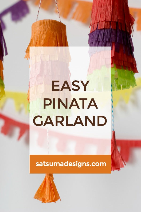 Click through to try this easy pinata garland using toilet paper rolls and crepe paper | Easy Cinco De Mayo party decorations | SatsumaDesigns.com #party #CincoDeMayo