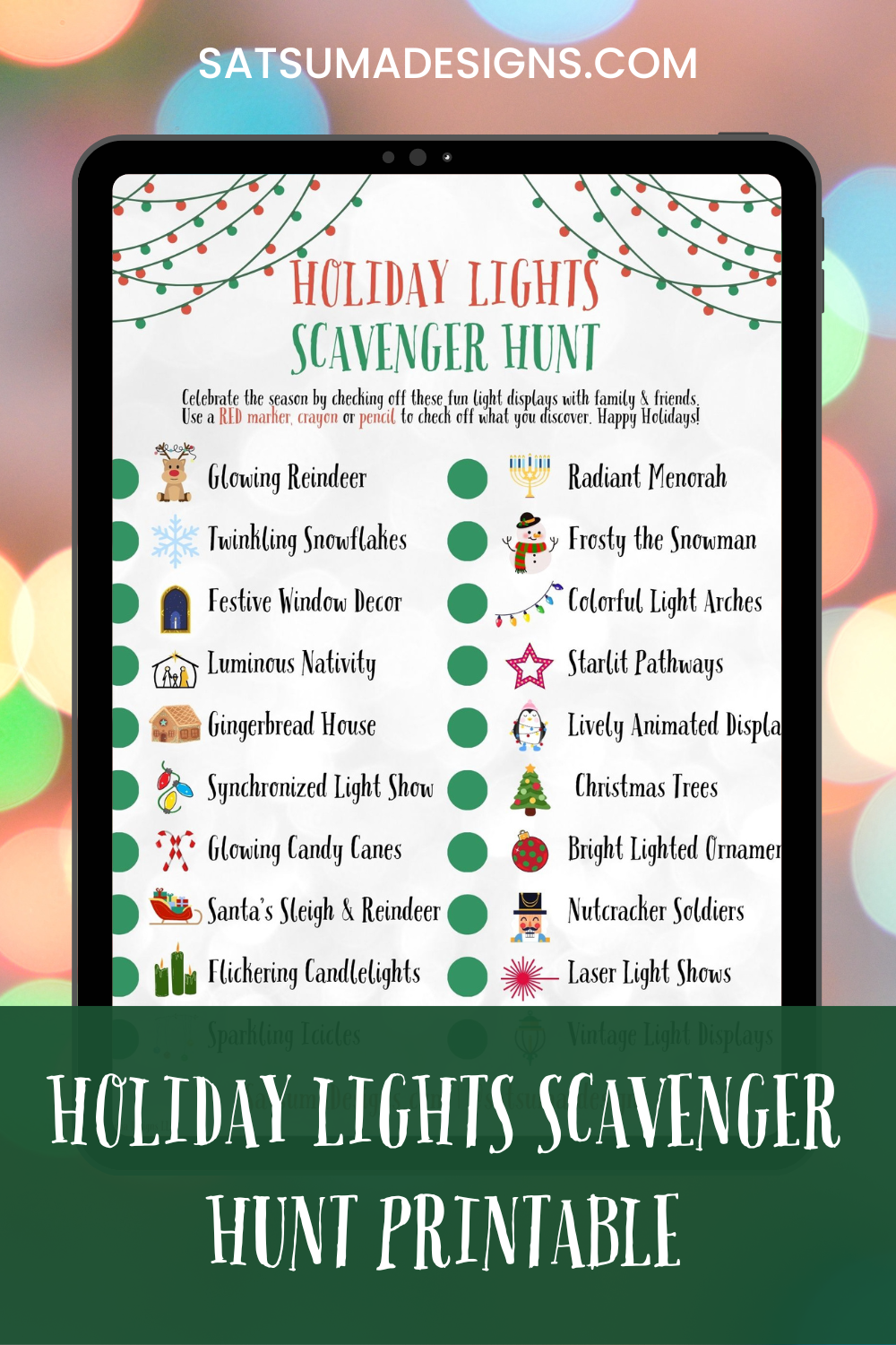 Holiday lights scavenger hunt printable mock up for ipad