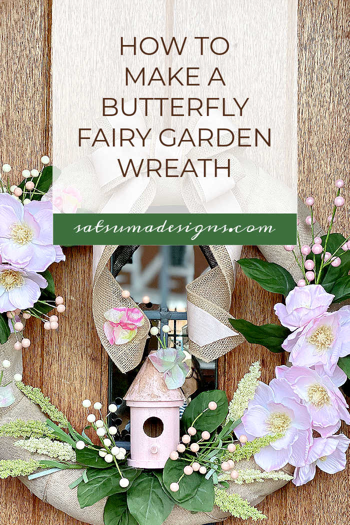 How to make a butterfly fairy garden wreath for spring. Here is a delightful way to welcome the season, butterflies and fairies into your home! Make this wreath with the kids for the best effect! #fairyhouse #wonderland #butterflygarden #polinators