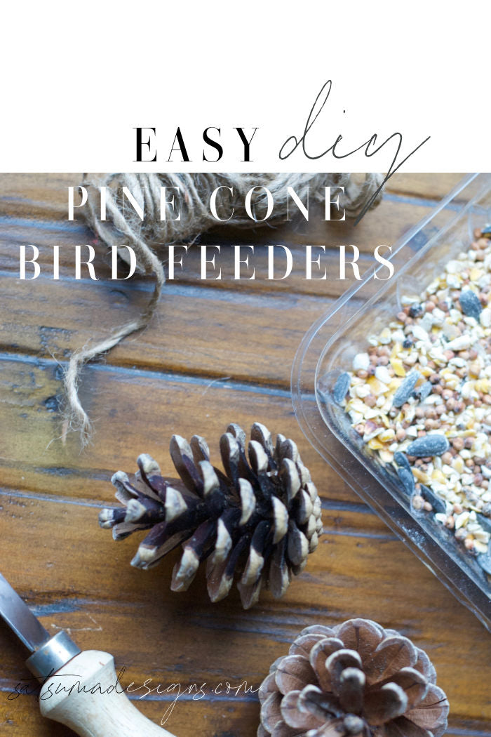 How to make easy pine cone bird feeders. This quick and fun craft will help feed birds all winter long! #craftsforkids #birdfeeder #naturalmom #upcycle