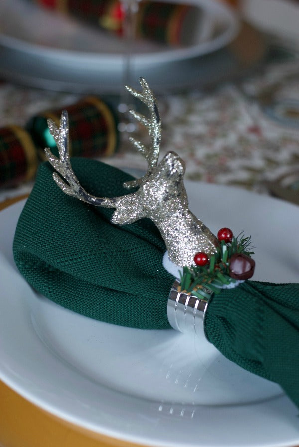 Click through to make my easy royal reindeer napkin rings for holiday decorating and entertaining | SatsumaDesigns.com #christmas #holidays