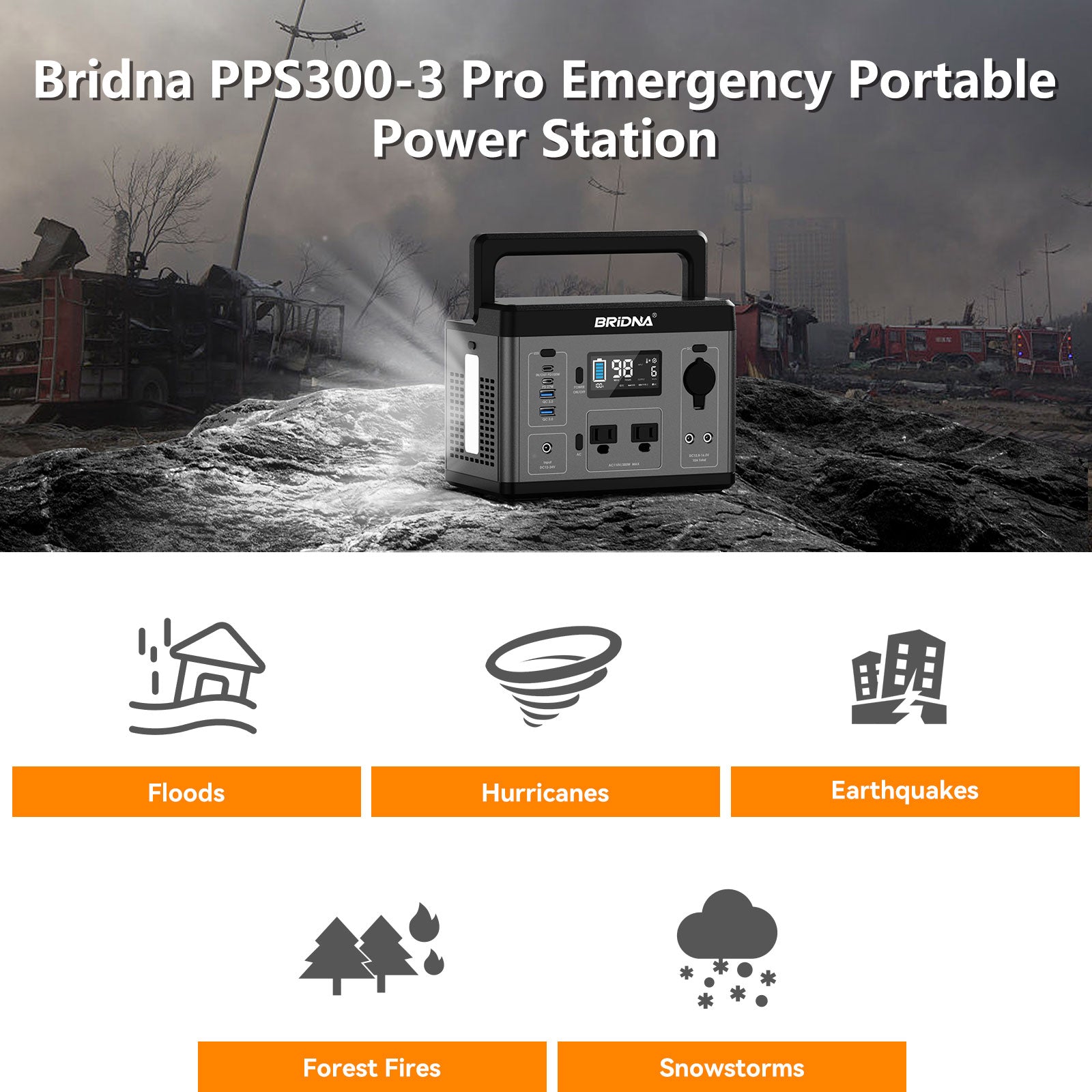 BRIDNA PPS300-3 Pro Portable Power Station for Emergency Outage