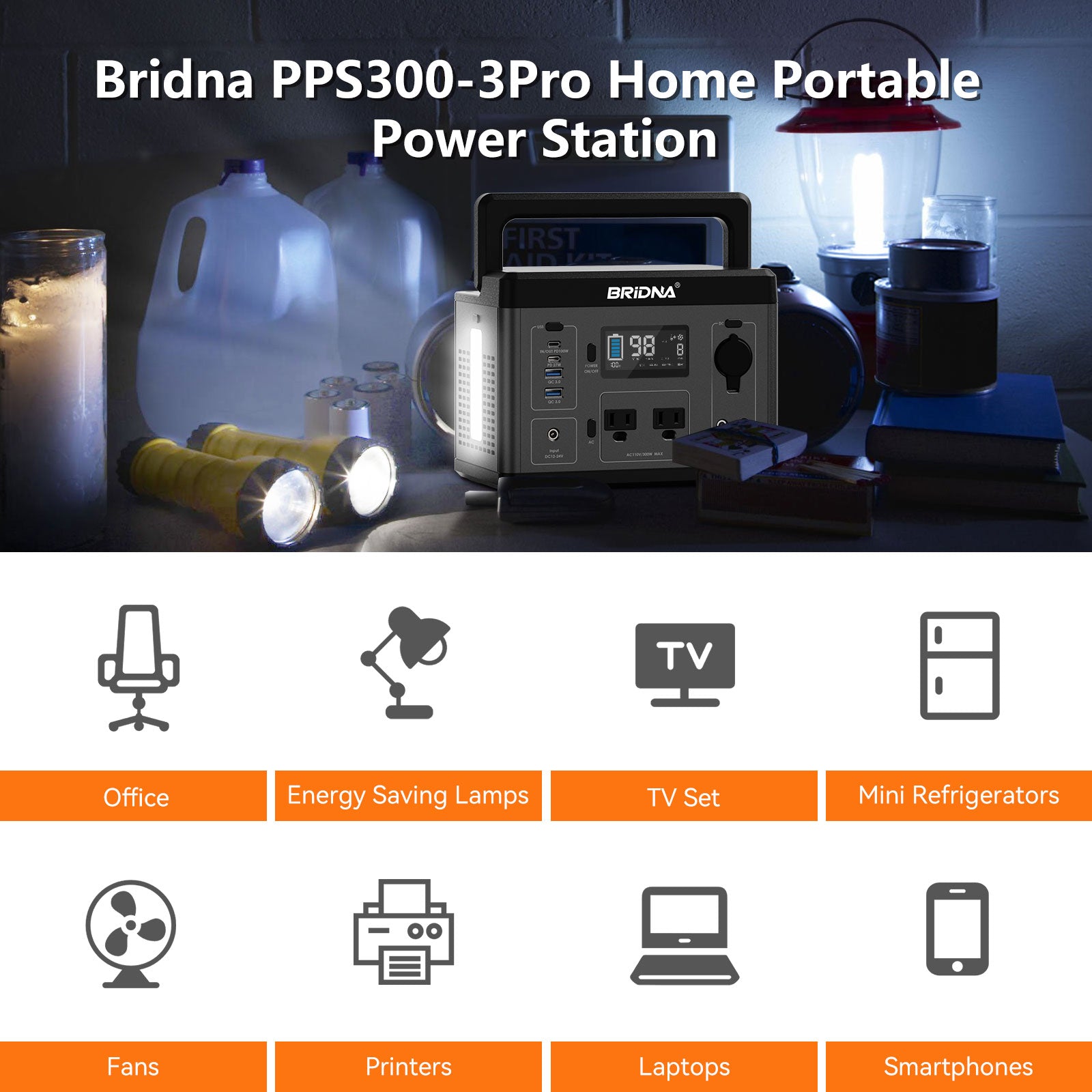 BRIDNA PPS300-3 Pro Portable Power Station for Home Outage Backup