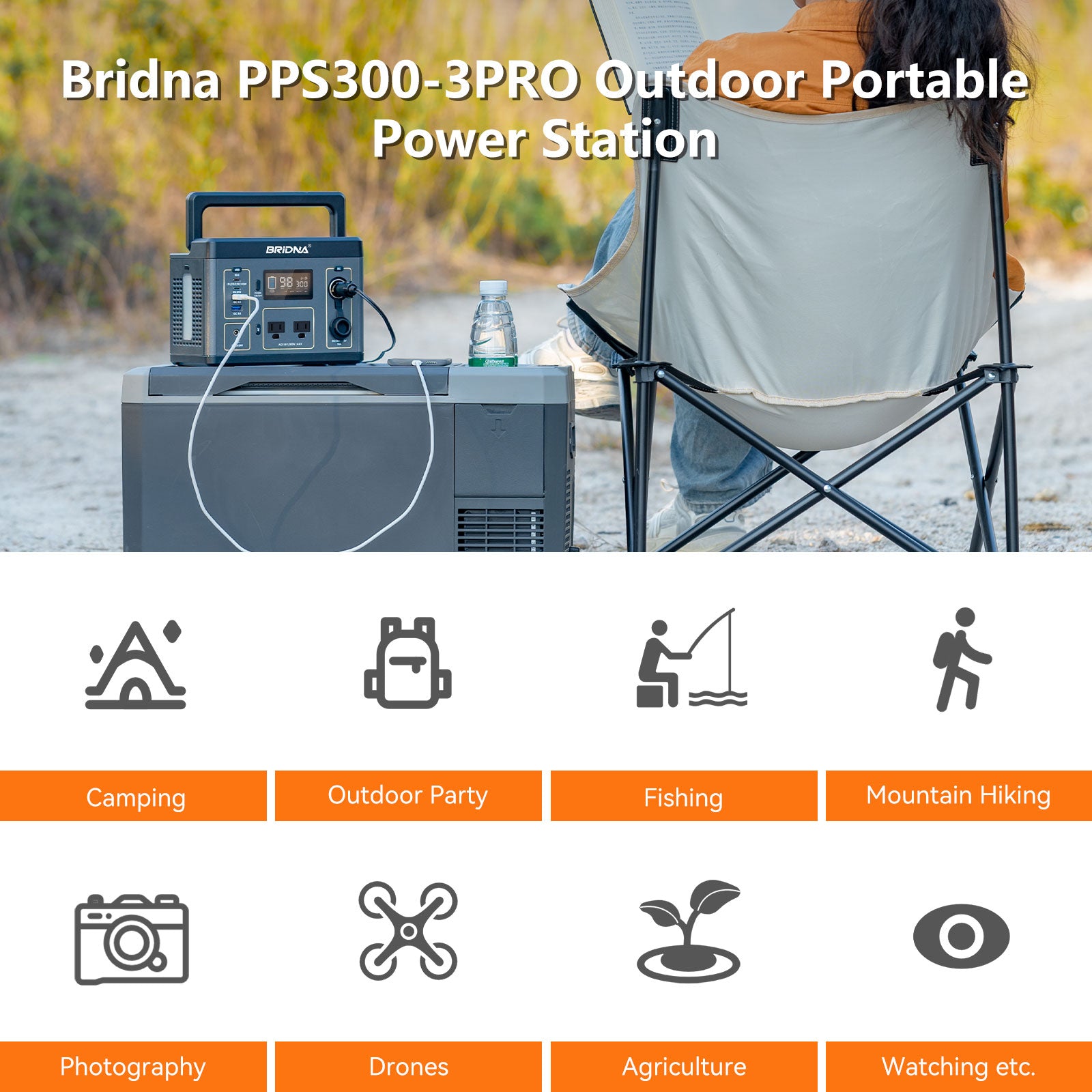 BRIDNA PPS300-3 Pro Portable Power Station for Outdoor Travel Camping
