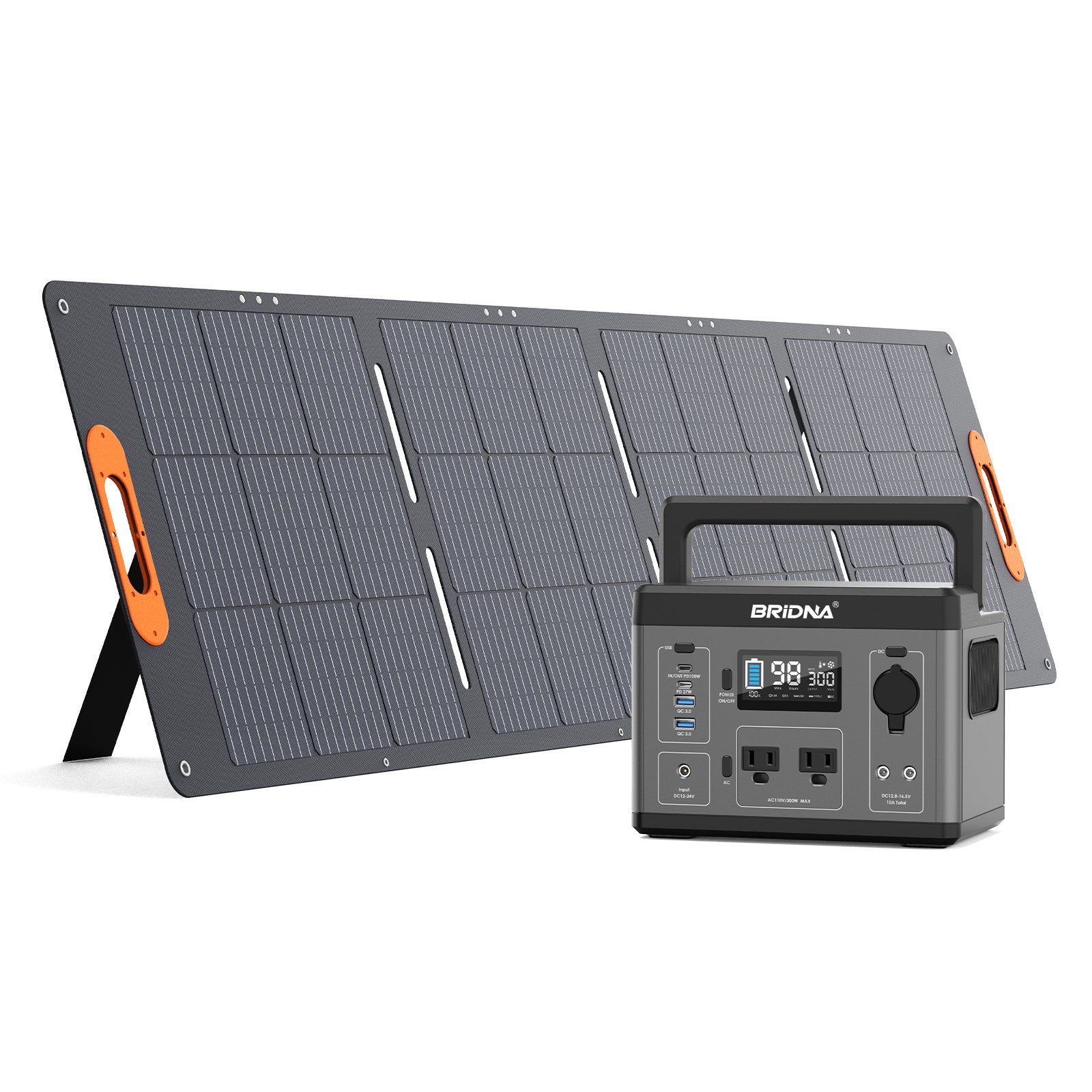 BRIDNA SP120 120W Solar Charging Panel with PPS300-3 Pro 300W Portable Power Station