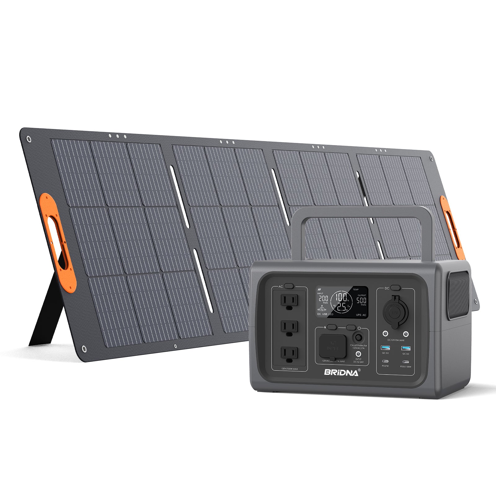 BRIDNA SP120 120W Solar Charging Panel with PPS600-5 500W Portable Power Station
