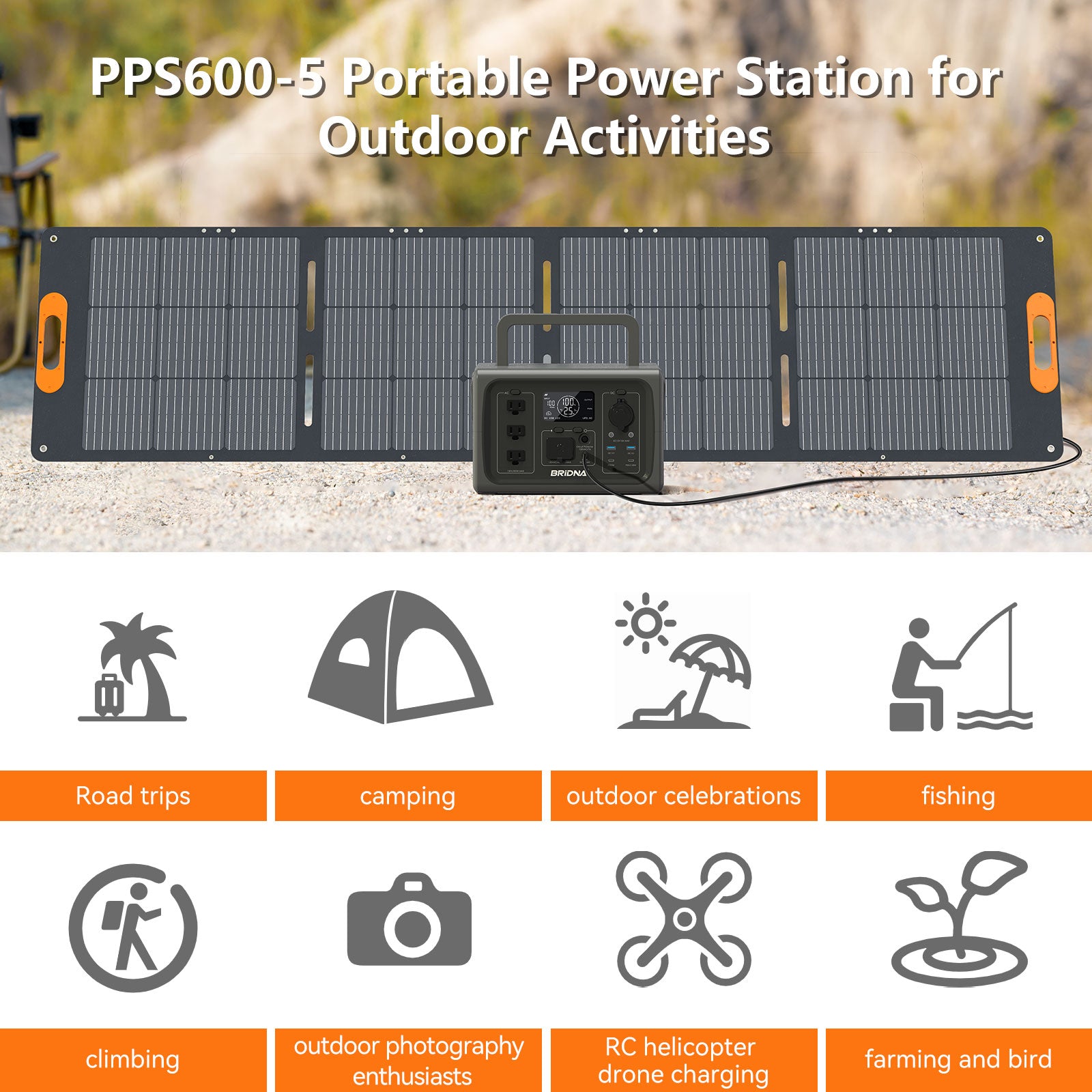 BRIDNA PPS600-5 500W Portable Power Station for Outdoor Travel Camping