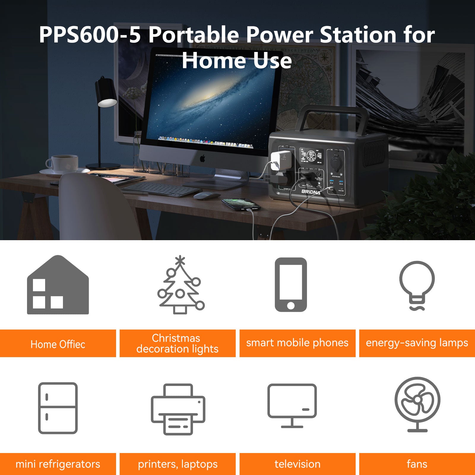 BRIDNA PPS600-5 500W Portable Power Station for Home Outage Backup