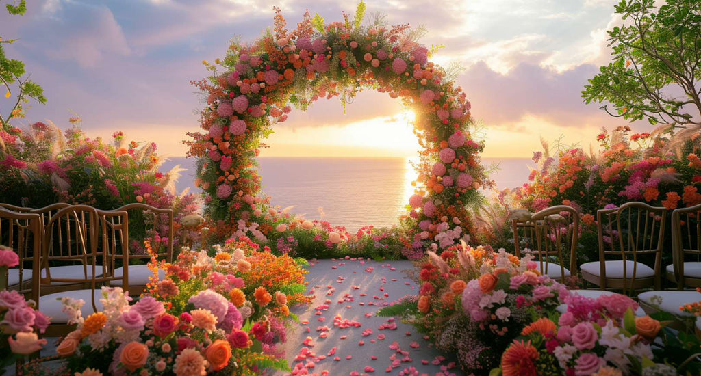 Ideas para el arco de boda: mar de flores alrededor del arco