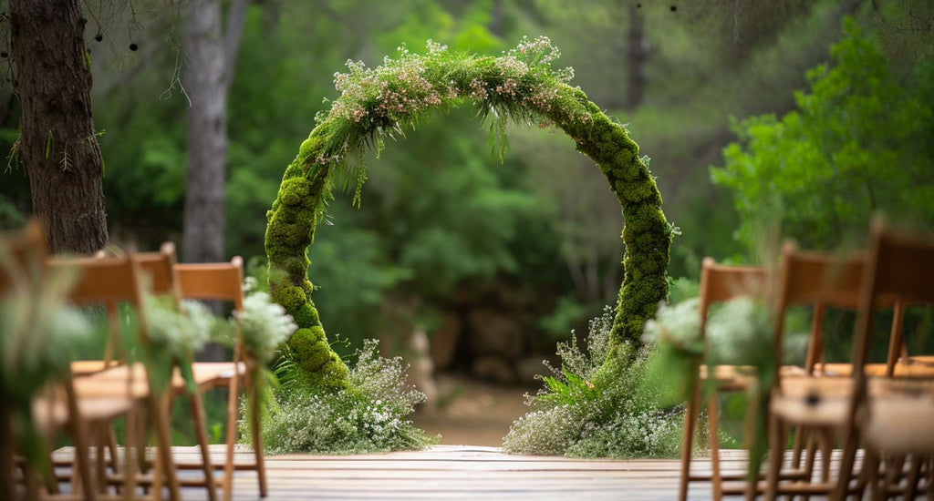 Ideas para el arco de boda: arco adornado con musgo