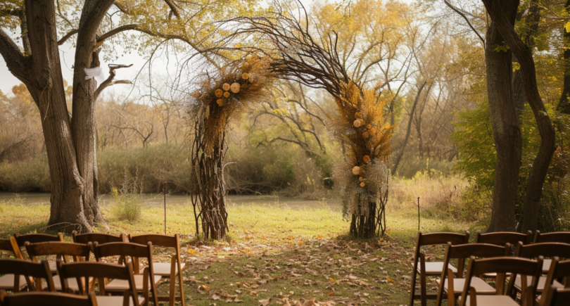 Ideen für einen Hochzeitsbogen: Rustikaler Holzbogen