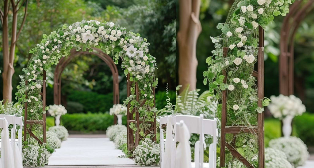 Ideas para el arco de boda: arco de madera con enredaderas entrelazadas
