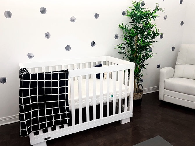 black and white themed baby girl nursery