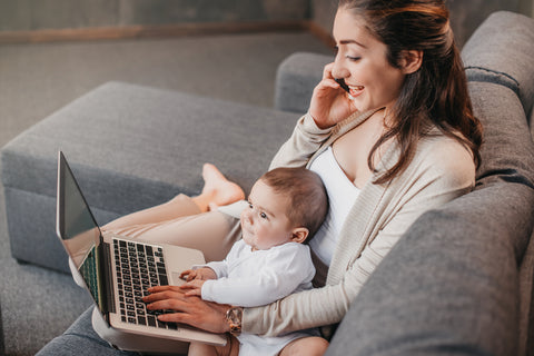 New mom working from home with a baby