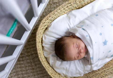 Newborn taking a nap while parents are working from home with a baby