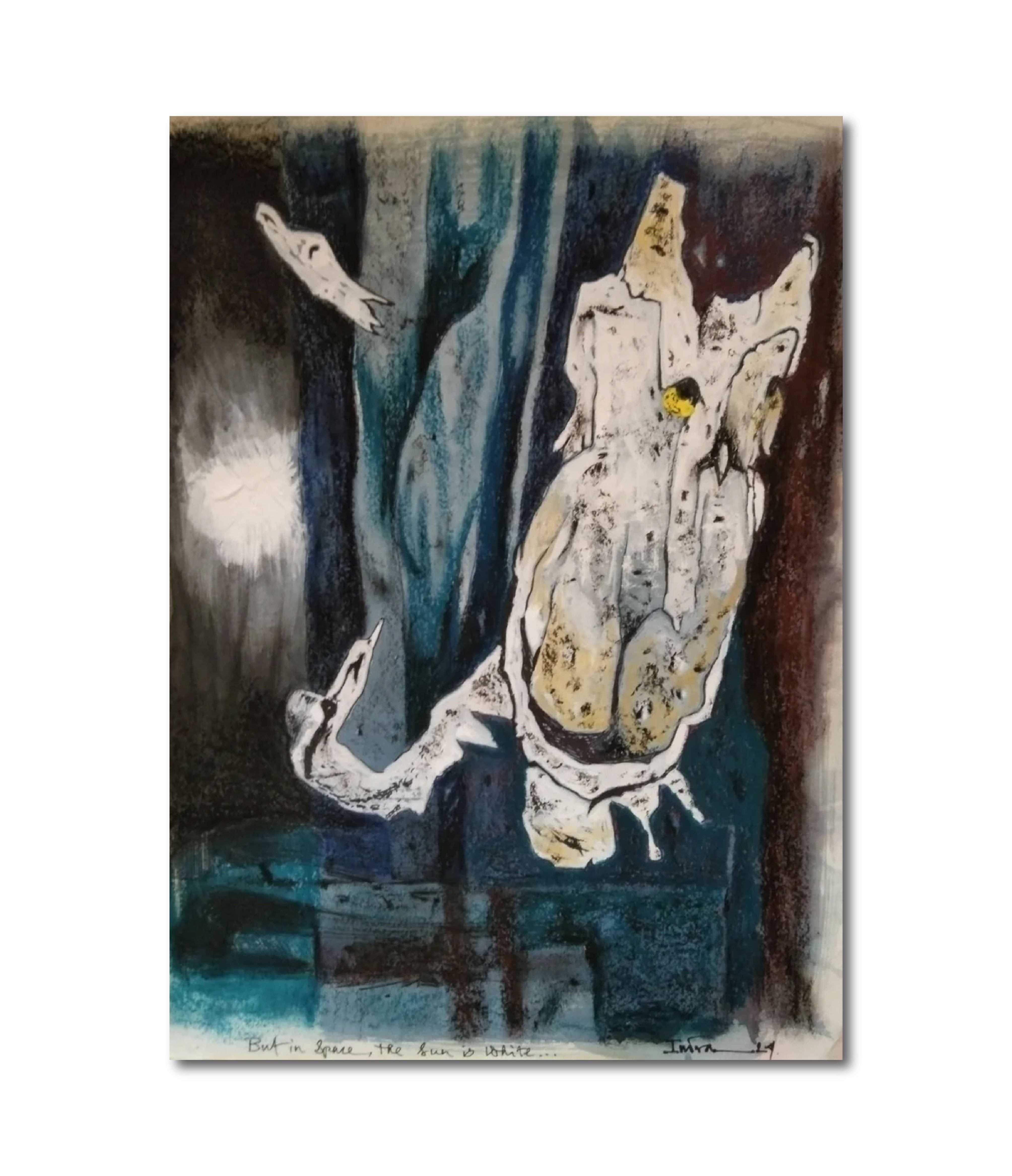 'BUT IN SPACE, SUN IS WHITE' - Mixed media on A3 paper