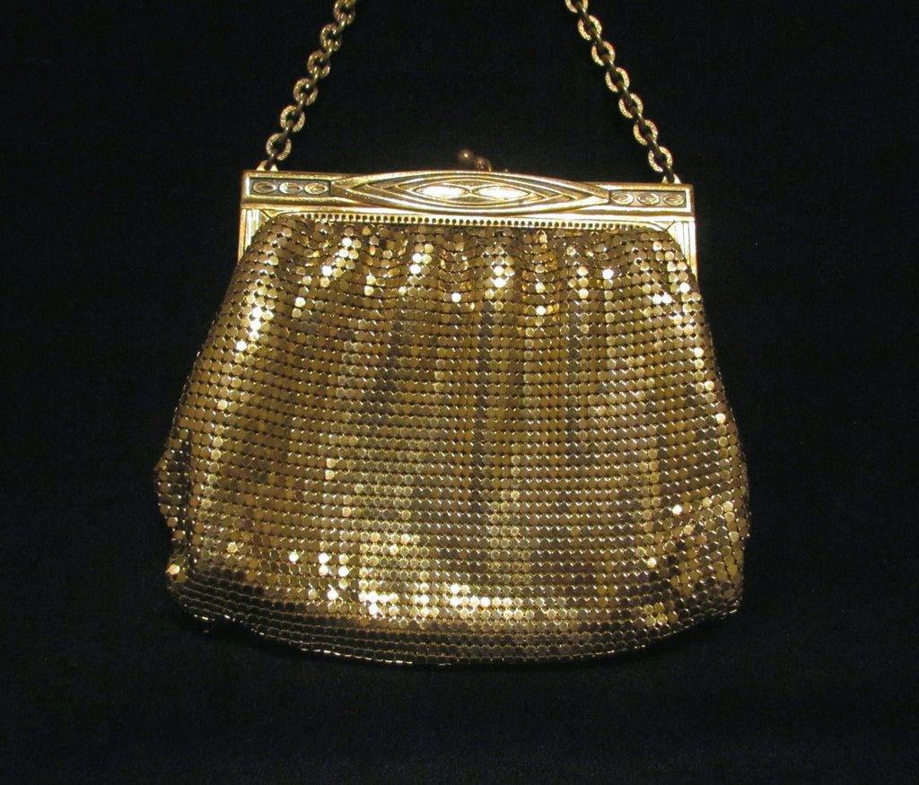 1920s Whiting and Davis Blue Enamel Art Deco Clasp Mesh Bag - MRS Couture