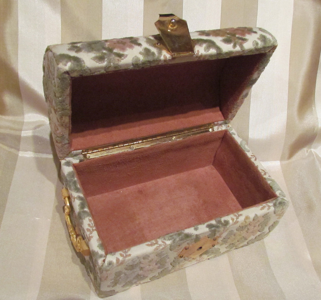 Vintage Jewelry Box Upholstery Cloth Vanity Box Trinket Box Sage Green ...