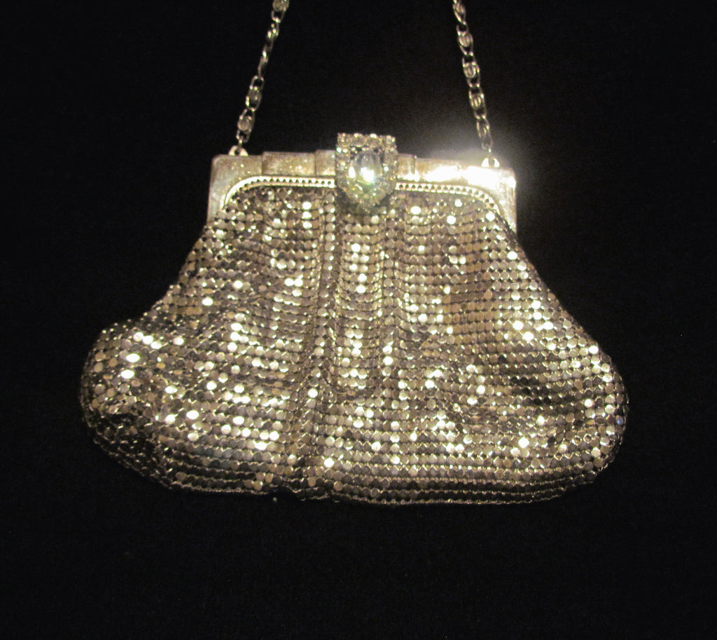 Art Deco Purse 1930s Whiting Davis Rhinestone Silver Mesh Handbag Wedd ...