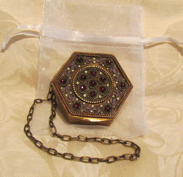 Gold Compact Purse Fuchsia Rhinestones 1890s French Polygon Powder Com ...