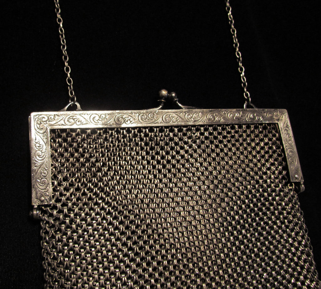 antique silver purse with chain