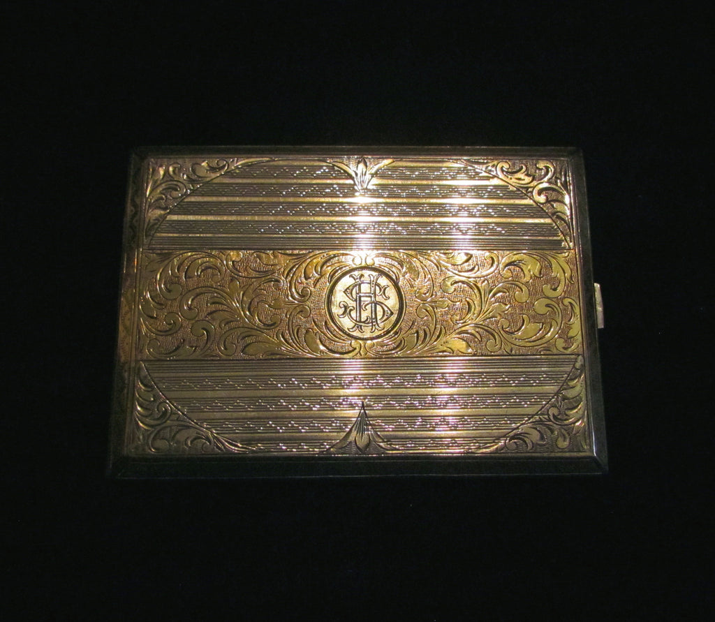 1930 S Sterling Silver Cigarette Case 24Kt Gold Inlay