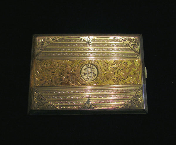 1930 S Sterling Silver Cigarette Case 24Kt Gold Inlay