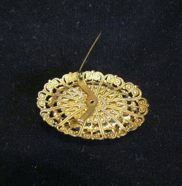 Victorian Cameo Gold Filigree Brooch Portrait Pin 1940s Western Germa