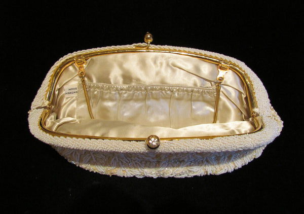 1940s White Beaded Purse Vintage Clutch Purse Sequins Rhinestone With – Power Of One Designs