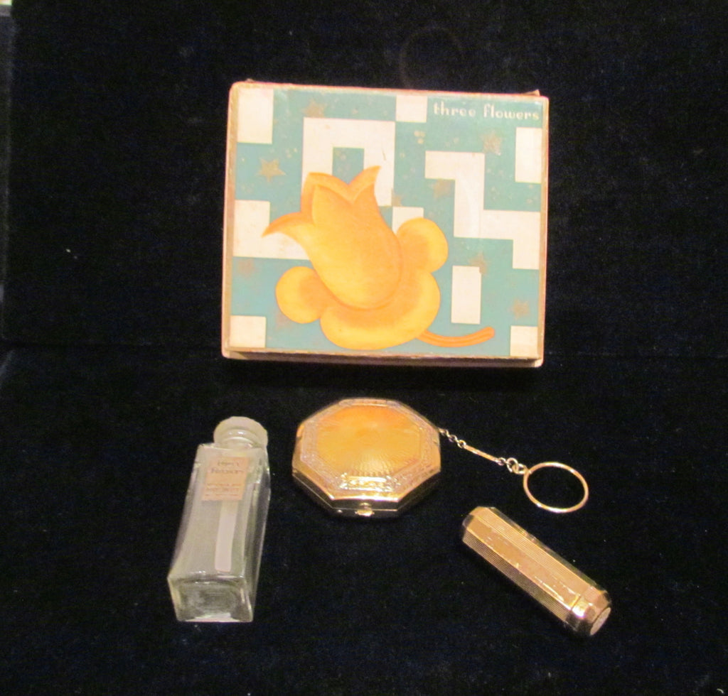 1920's Richard Hudnut Three Flowers Gift Box Art Deco Perfume Compact ...
