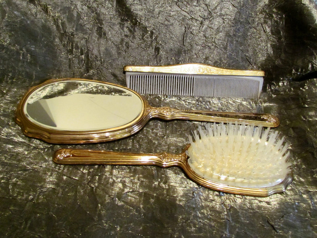 1930 S Guilloche Vanity Set Vintage Dresser Set Enamel Brush