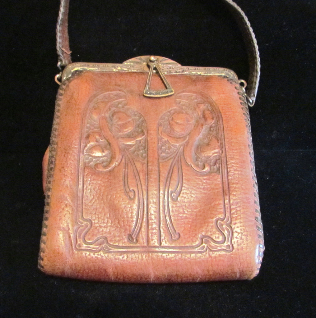 1910&#39;s Leather Purse Tooled Handbag Art Nouveau Purse Vintage Purse An – Power Of One Designs