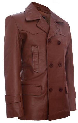 Men Leather Pea Coat UK