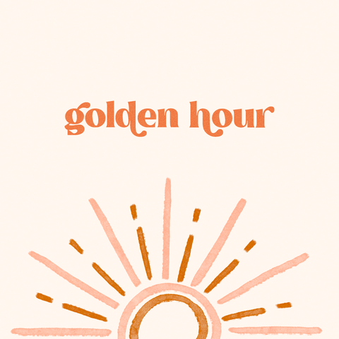Cream background with sun illustration and golden hour logo