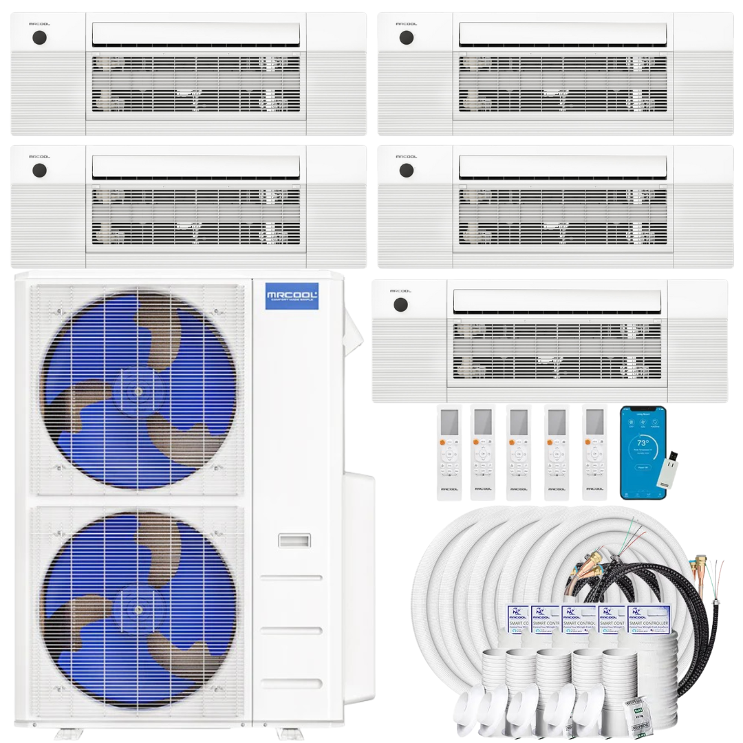 MRCOOL DIY 4th Gen 5-Zone Mini Split Bundle: 48,000 BTU Ductless Air Conditioner & Heat Pump (4 Ton, 230V) with 45K (9K + 9K + 9K + 9K + 9K) Ceiling Cassette Air Handlers, 136 ft. Total Lineset (16 + 25 + 25 + 35 + 35), and Install Kit | DIYM548HPC00C90