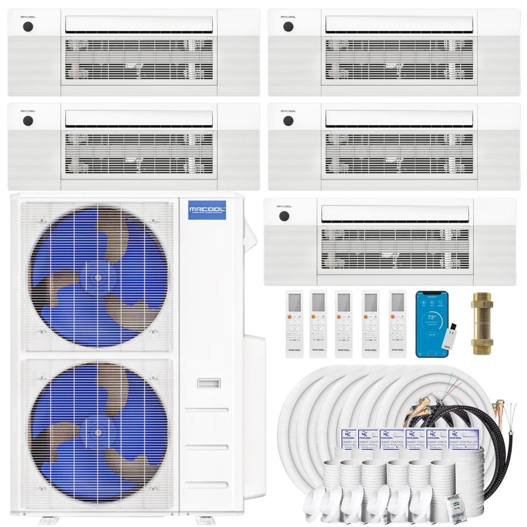 MRCOOL DIY 4th Gen 5-Zone Mini Split Bundle: 48,000 BTU Ductless Air Conditioner & Heat Pump with 48K (9K + 9K + 9K + 9K + 12K) Ceiling Air Handlers, 185 ft. Total Lineset (25 + 25 + 25 + 25 + 35 + 50), Coupler and Install Kit | DIYM548HPC01C220