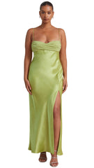 Julieta green silk dress with ruched bust detail