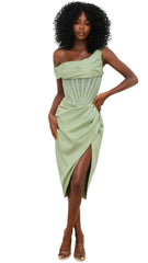 Lulu Green draped midi dress 