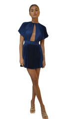 Theatre pleated mini dress with cut out navy 