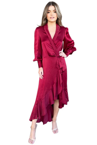 ZIMMERMANN Silk Wrap Midi Dress (Pinot Red)