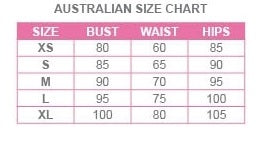 Portia and Scarlett sizing chart dress hire