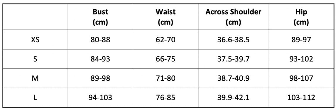 Rebecca Vallance size guide