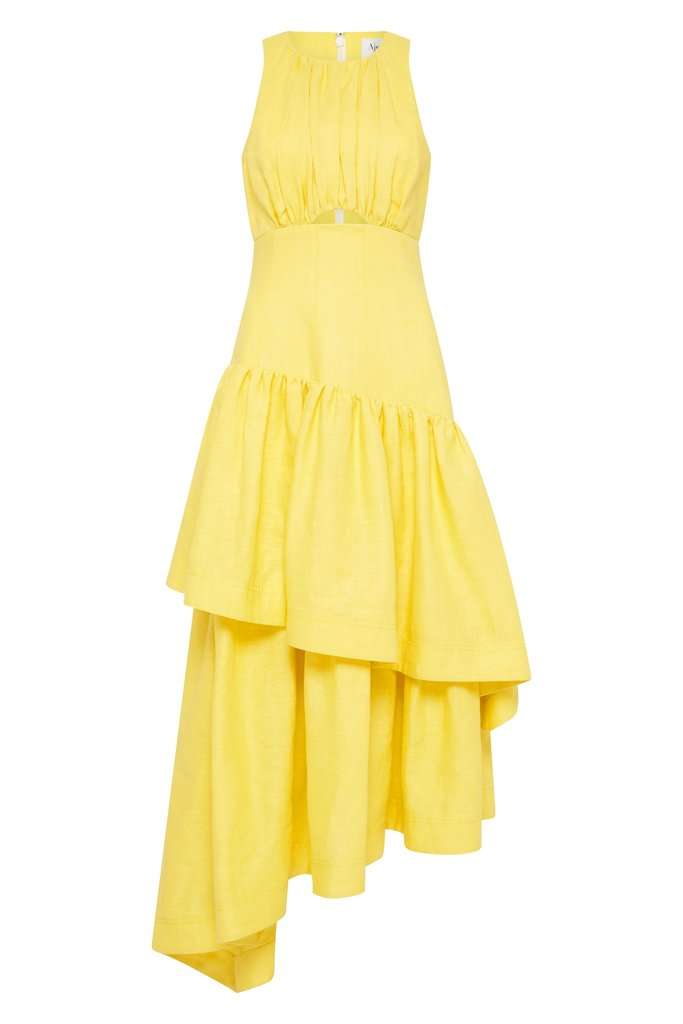 Aje - Caliente Tiered Cut Out Dress (Daisy Yellow) | All The Dresses