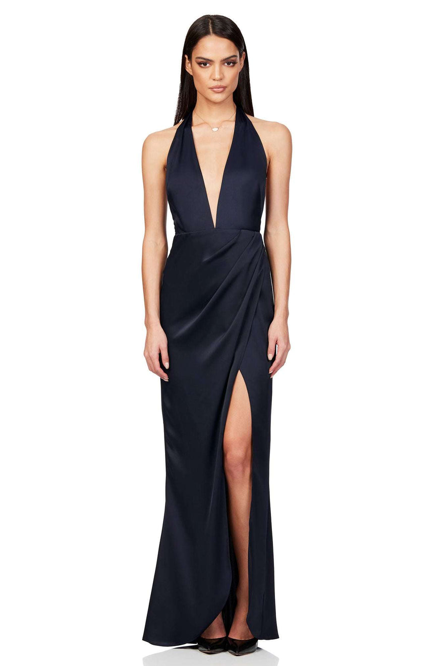 Nookie - Stella Satin Plunge Gown (Navy) | All The Dresses