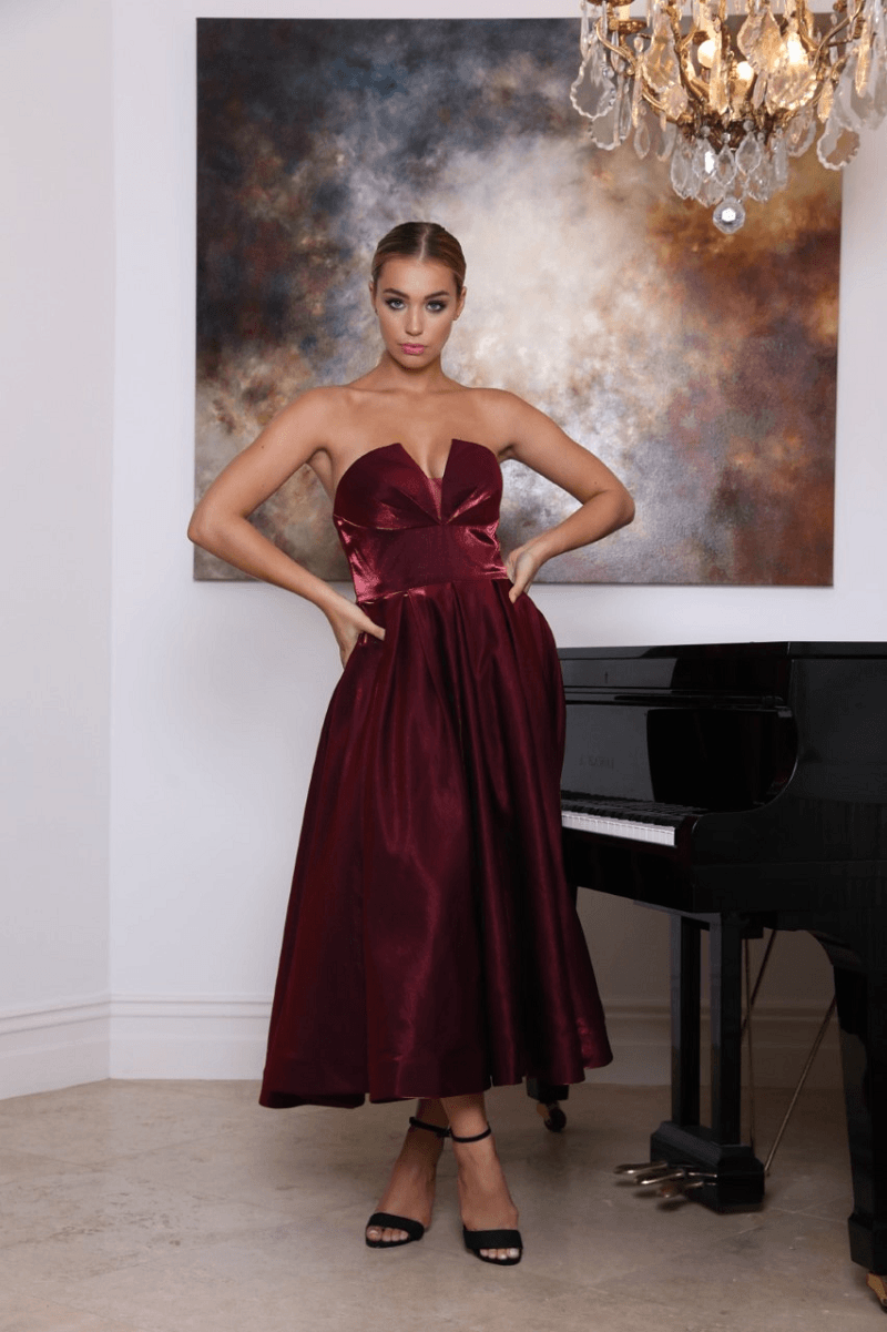 TINAHOLY Madame Dress TA625 (Berry Red)- RRP $380