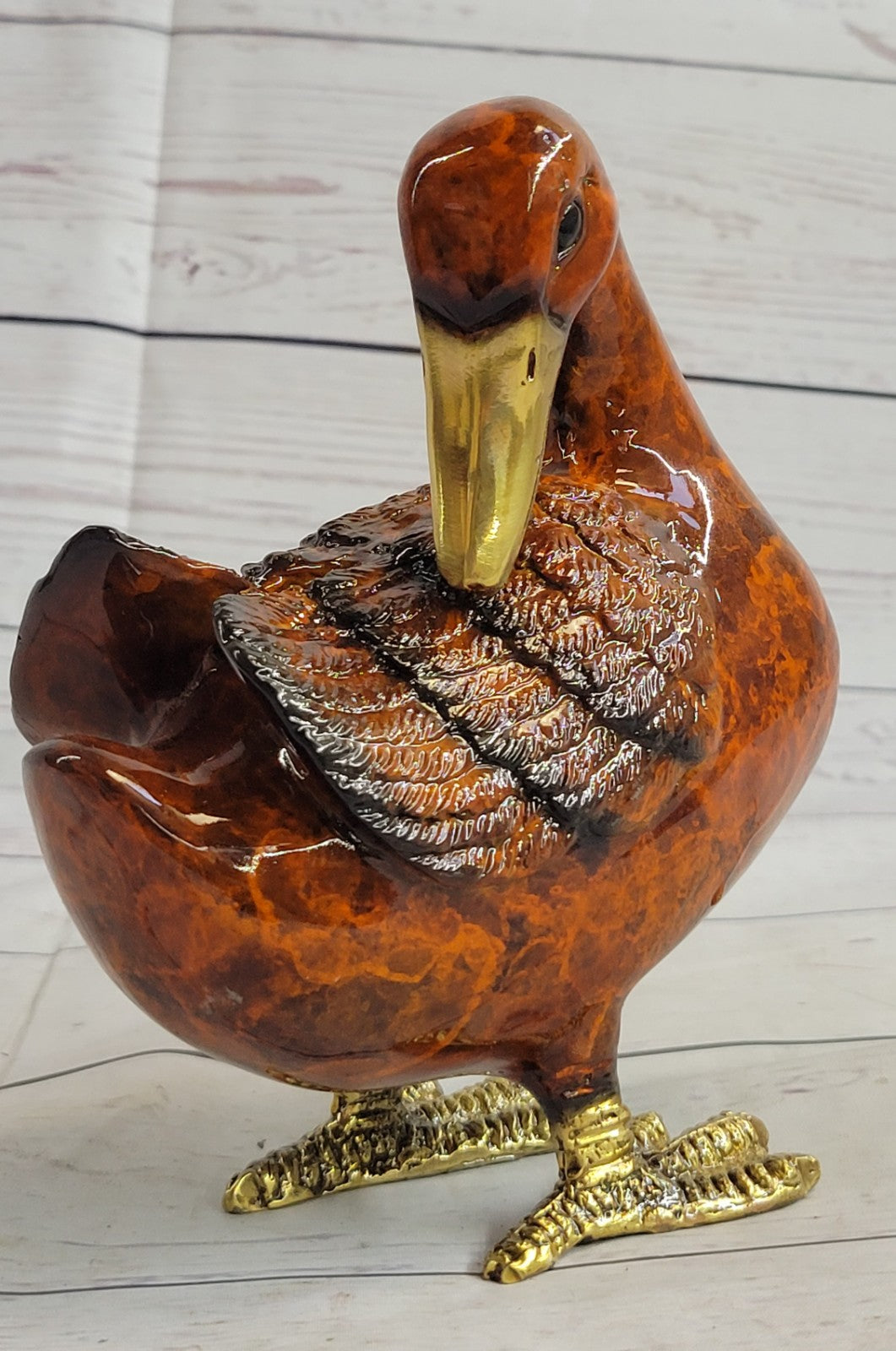 SOLID CAST BRONZE DUCK sculpture Garden Decor statue figure Multi Colo