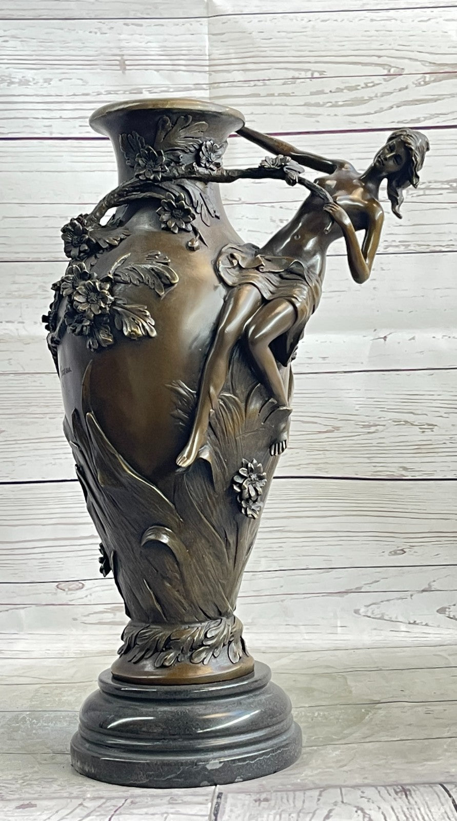 Handcrafted Art Deco 3 Sexy Girl Nude Naked Art Nouveau Vase Bronze Sc