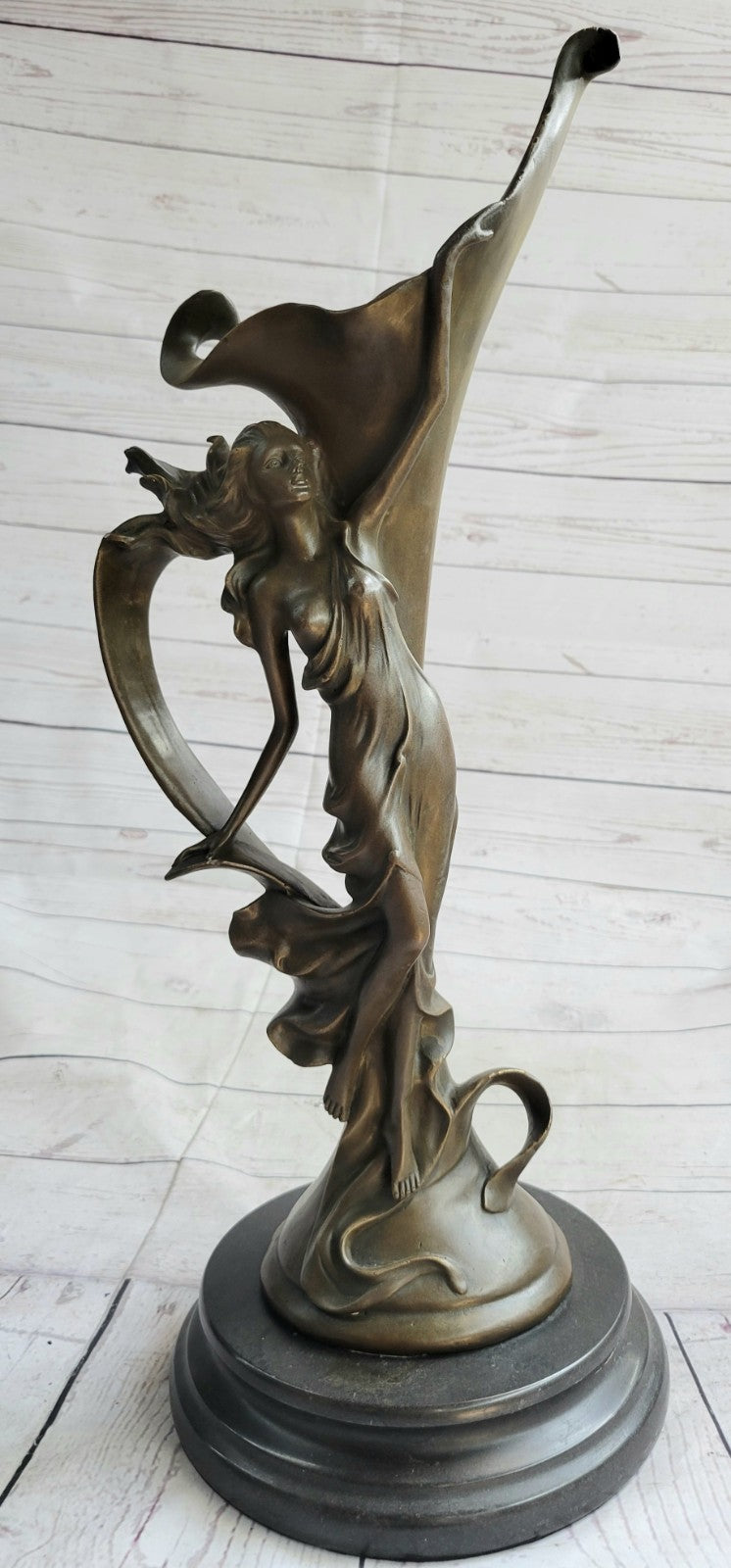 Handcrafted Art Deco 3 Sexy Girl Nude Naked Art Nouveau Vase Bronze Sc