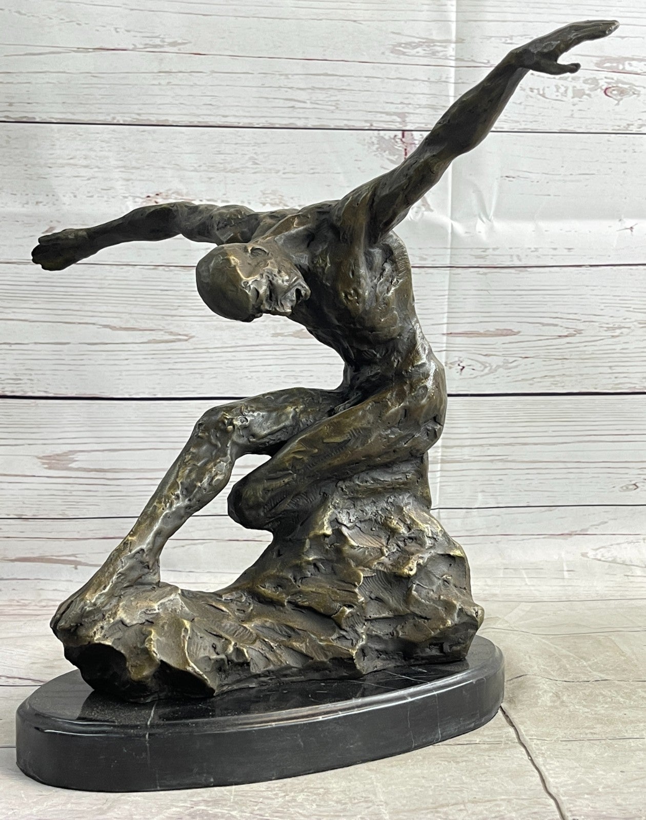 Bronze Fisherman Sculpture: Fly Fisherman by Miguel Lopez Known As Milo  Figure